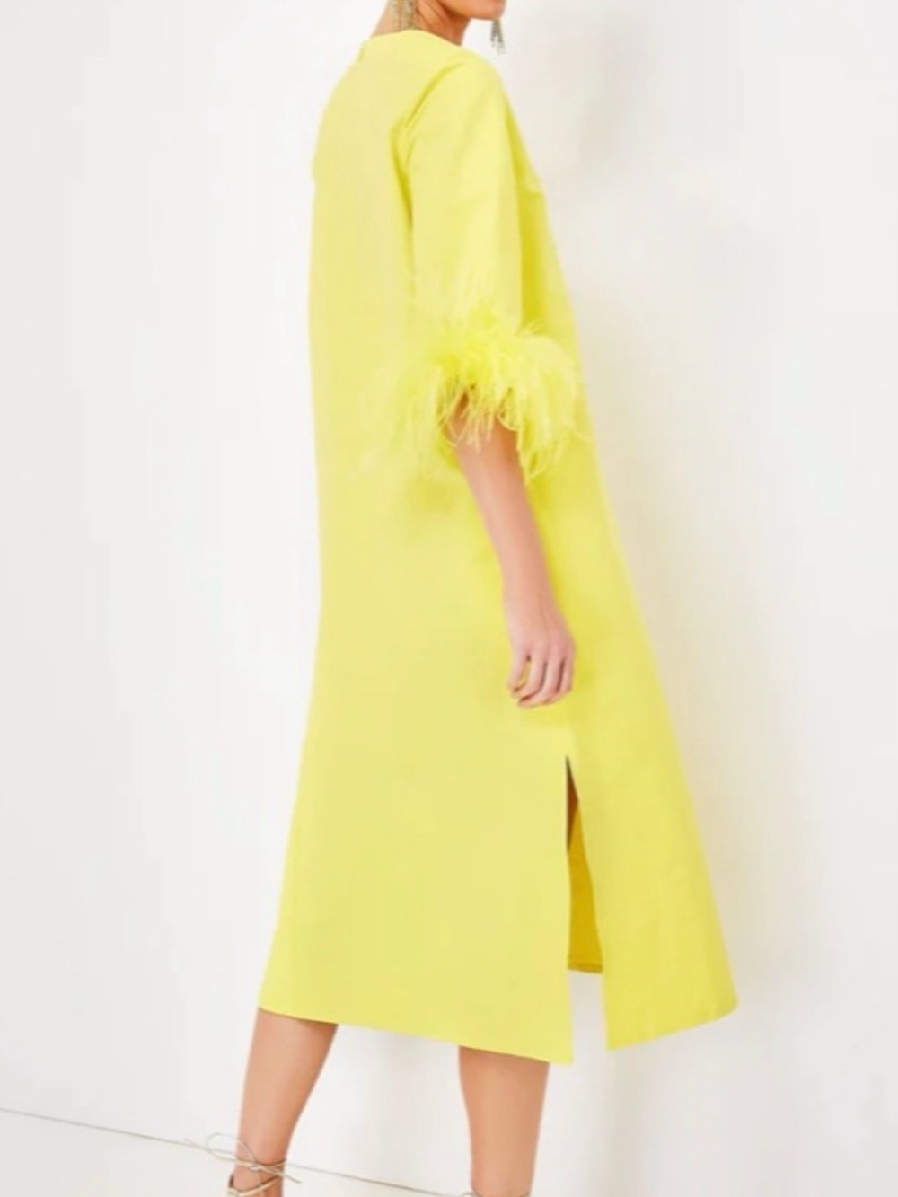 Tuckernuck Lemon Yellow Feather-Trim Midi Dress - Picture 6 of 16